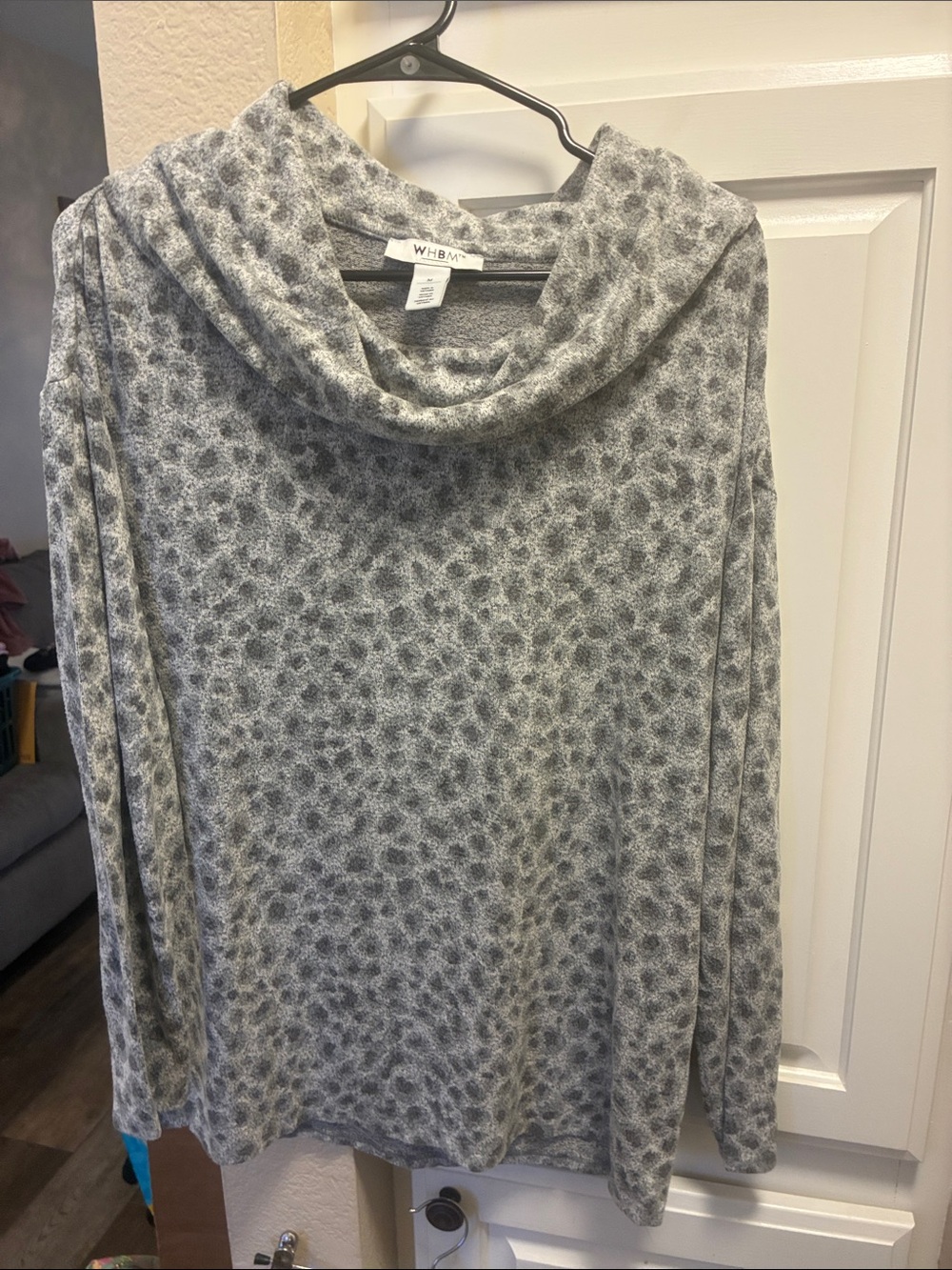 White House Black Market Gray Cowl Neck animal Print Sweater